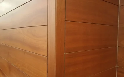 Close-up of modern wooden wall panels showcasing clean lines and texture.