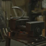 Close-up of metalwork equipment in an industrial workshop setting.